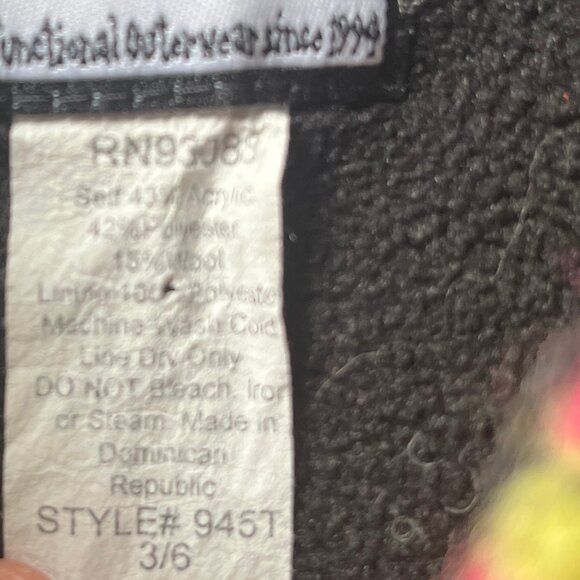 Vintage Baby Blue, Green, Pink and Black High Pile Flowers Fleece Hooded Coat - Picture 2 of 6